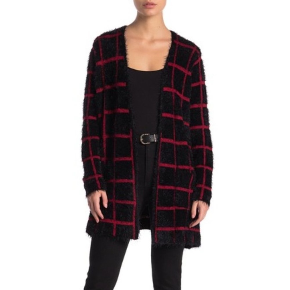 JOSEPH A Eyelash Knit Windowpane Cardigan XS